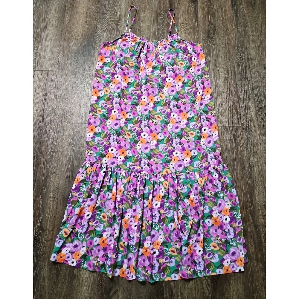 Lush Women's Sleeveless Tiered Floral Ruffle Tropical Midi Dress XL Purple